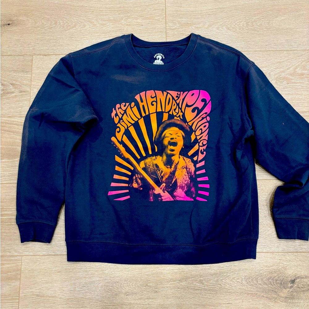 Rare vintage Jimi Hendrix navy sweatshirt with multi-coloured graphics bandtee